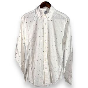 Brooks Brothers White Micro Palm Print Regent Oxford Shirt M
